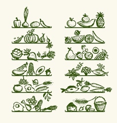Healthy food on shelves sketch for your design vector image