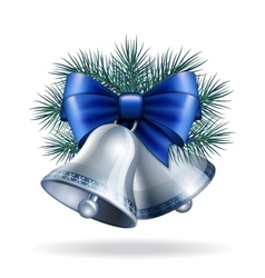 Silver bells with blue ribbon vector image