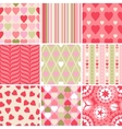 Set of 9 Valentines Day heart patterns vector image