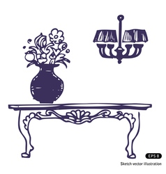 Vintage table vase with flowers and chandelier vector image