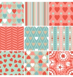 Set of 9 Valentines Day heart patterns vector image