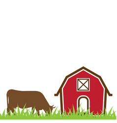 Scene with red barn and hay on farm Royalty Free Vector