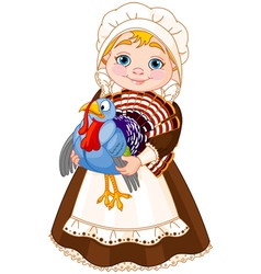 Pilgrim lady with turkey vector image