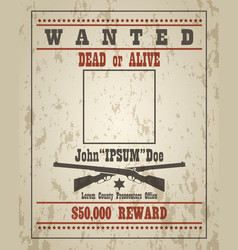 Retro wanted poster template vector image
