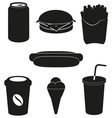 Set icons of fast food black silhouette Set icons of fast food black silhouette vector image