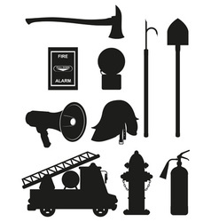 Set icons of firefighting equipment black vector image