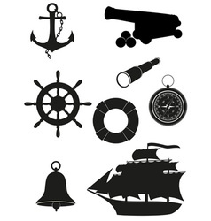 Travel set of sea antique icons black silhouette vector image