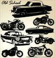 Old school cars and motorbikes vector image