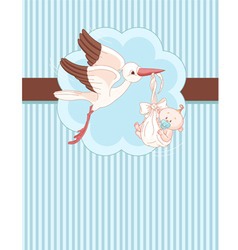 A place card of a stork delivering a newborn baby vector image