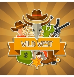 Wild west background with cowboy objects and Wild west background with cowboy objects and vector image
