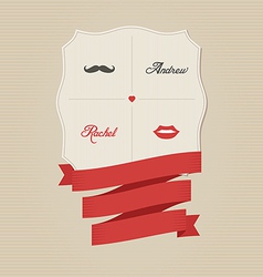 Vintage wedding invitation with lips and moustache vector image