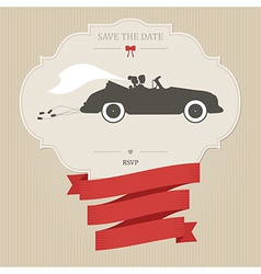 Vintage wedding invitation with retro car dragging vector image