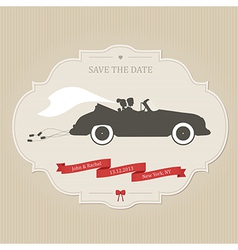 Vintage wedding invitation with retro car dragging vector image