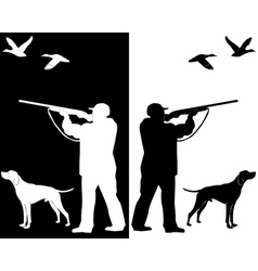Hunter and dog silhouettes vector image