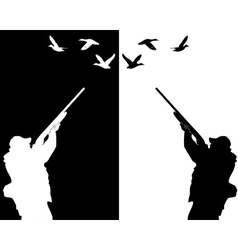 Silhouettes of ducks hunter vector image