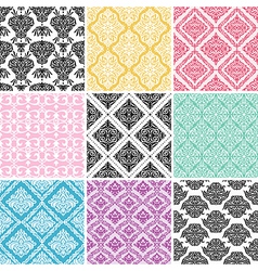 Set of seamless damask backgrounds vector image
