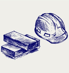 Hard hat and bricks vector image