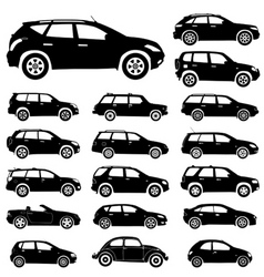 Large collection of silhouettes of cars element fo vector image