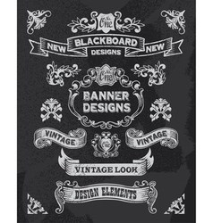 Retro Banner and ribbon blackboard design set vector image