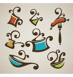 Cooking equipment and food symbols vector image