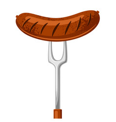 Fried sausage on the fork for vector image