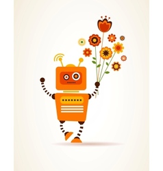 Orange robot with flowers vector image
