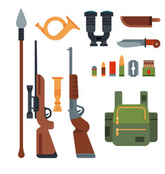 Hunting weapons and symbols design elements flat vector image