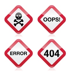 Danger oops error 404 red warning sign vector image