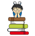Boy with many books vector image