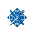 Fork and a knife crossed on a dish on white vector image
