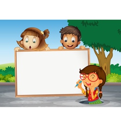 Kids and white board vector image