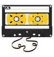 Audio black cassette with damaged tape over white vector image