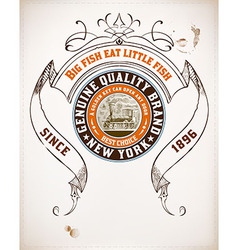 Retro label with ribbon and engraving train organ vector image