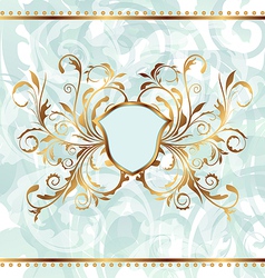Background with golden ornate and heraldic shield vector image