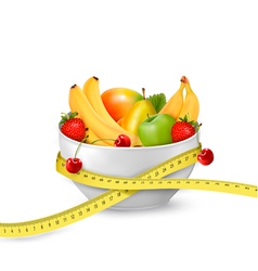 Diet meal Fruit in a bowl with measuring tape vector image