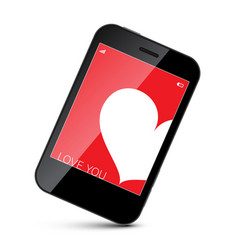Cell phone with white heart on red screen Cell phone with white heart on red screen vector image