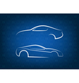 White car logos on blue floral background White car logos on blue floral background vector image