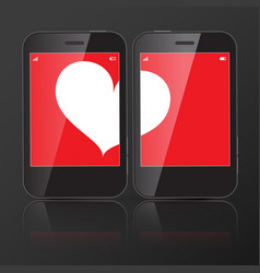 Two cell phones with one heart on screen Two cell phones with one heart on screen vector image