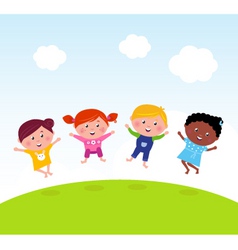 Jumping kids on meadow vector image