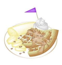 Tradition Waffle with Banana and Whipped Cream vector image