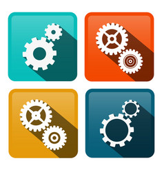 Cogs gears flat design icons on rounded squares Cogs gears flat design icons on rounded squares vector image