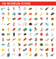 100 museum icons set isometric 3d style vector image