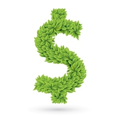Dollar sign of green leaves with shadow vector image