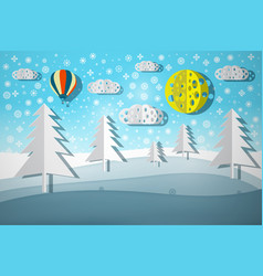 Winter landscape paper cut nature scene Winter landscape paper cut nature scene vector image