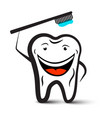 Tooth holding toothbrush cartoon cleaning teeth Tooth holding toothbrush cartoon cleaning teeth vector image