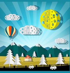 Paper cut landscape nature scene with road cars Paper cut landscape nature scene with road cars vector image