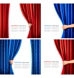 Set of backgrounds with curtain and hand vector image