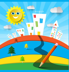 Funky colorful landscape cartoon with houses and Funky colorful landscape cartoon with houses and vector image