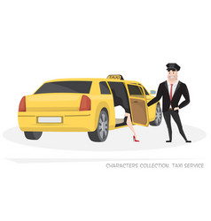 Vip taxi with driver and passenger in cartoon vector image