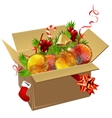 Paper box full of christmas balls vector image
